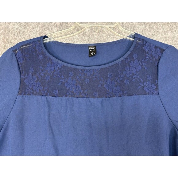 Emery Rose Size 2X Navy Blue Sheer Floral Lace Short Sleeve Top Career - Picture 2 of 6